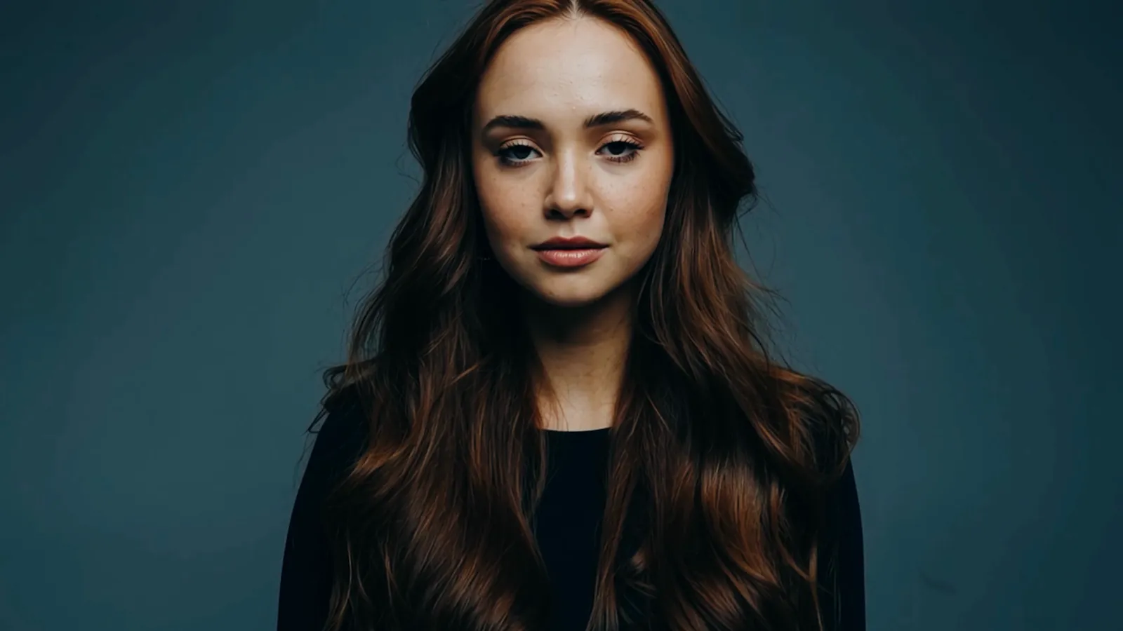 A seated portrait against a plain backdrop
